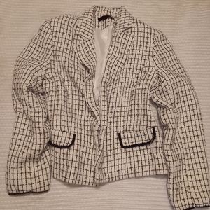 EUC C Dalia blazer black and white size 6 long sleeve acrylic checkered Blazer